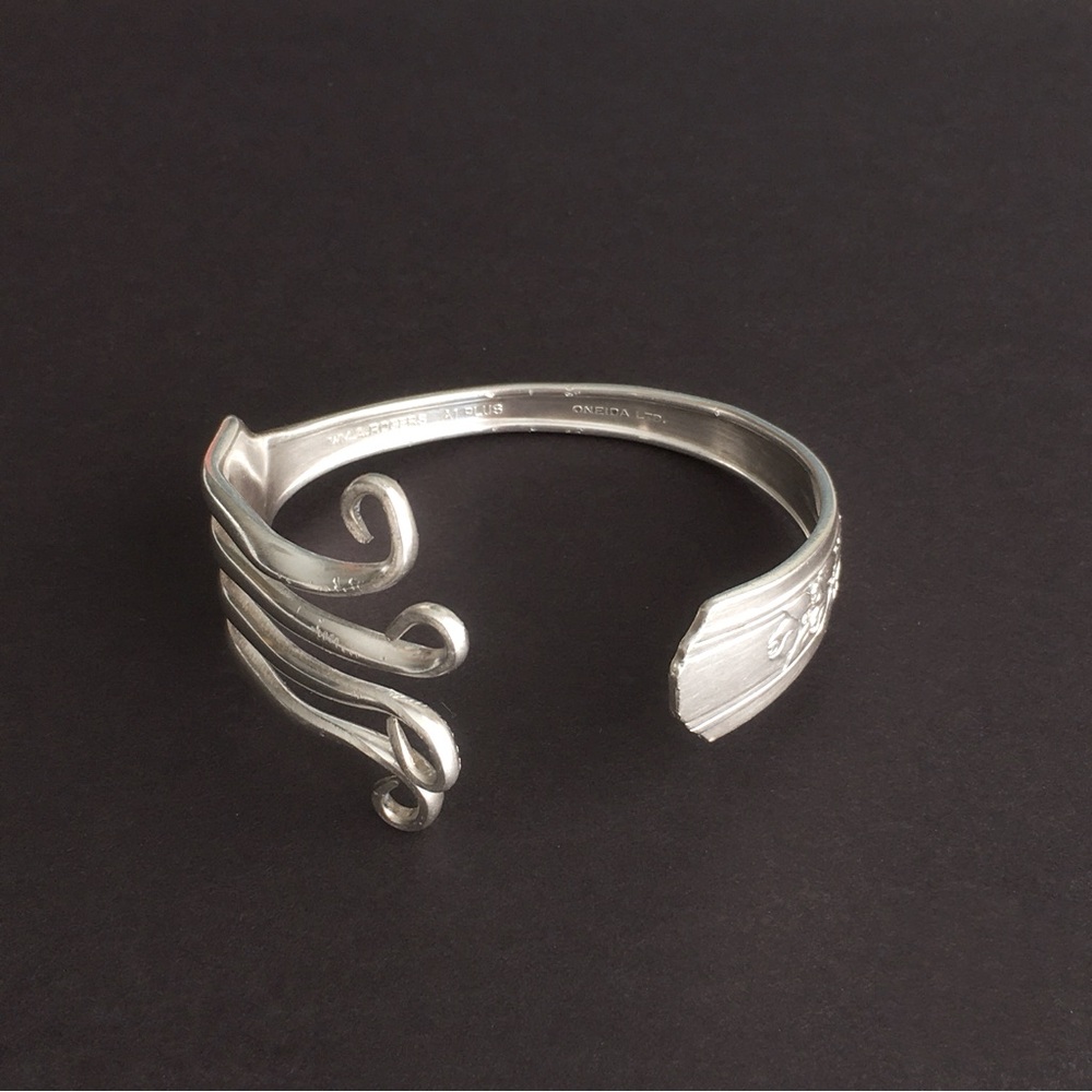 Vintage Silverware Hand Crafted Silver Plated Octopus Fork Cuff Bracelet Boho